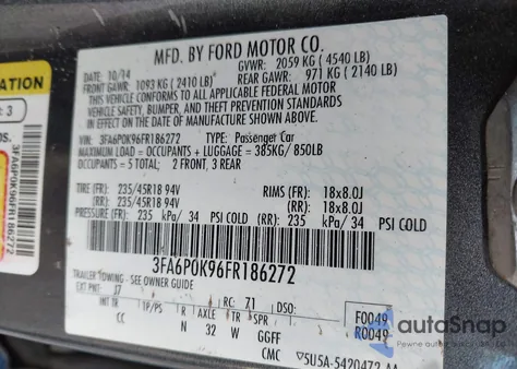 2015 Ford Fusion Titanium from USA, damaged, VIN 3FA6P0K96FR186272